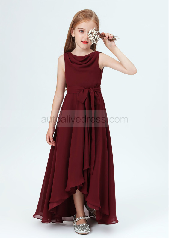 Cowl Neck Burgundy Chiffon Latest Junior Bridesmaid Dress Cowl Neck Burgundy Chiffon Latest Junior Bridesmaid Dress